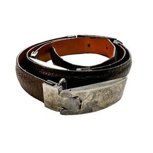 Joan Helpern Black Leather Belt Silver Buckles Size L